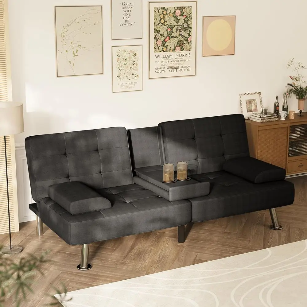 Adjustable Reclining Sleeper Sofa with Removable Armrests and Dual Cup Holders - Living Room, Office, Fabric, Black
Adjustable Reclining Sleeper Sofa with Removable Armrests and Dual Cup Holders - Living Room, Office, Fabric, Black