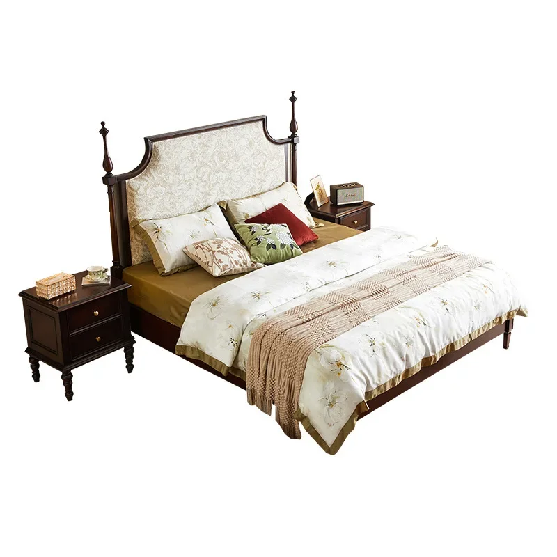 French solid wood bed, flower cloth soft bag, master bedroom wedding bed, retro raised bedside, medieval furniture
French solid wood bed, flower cloth soft bag, master bedroom wedding bed, retro raised bedside, medieval furniture