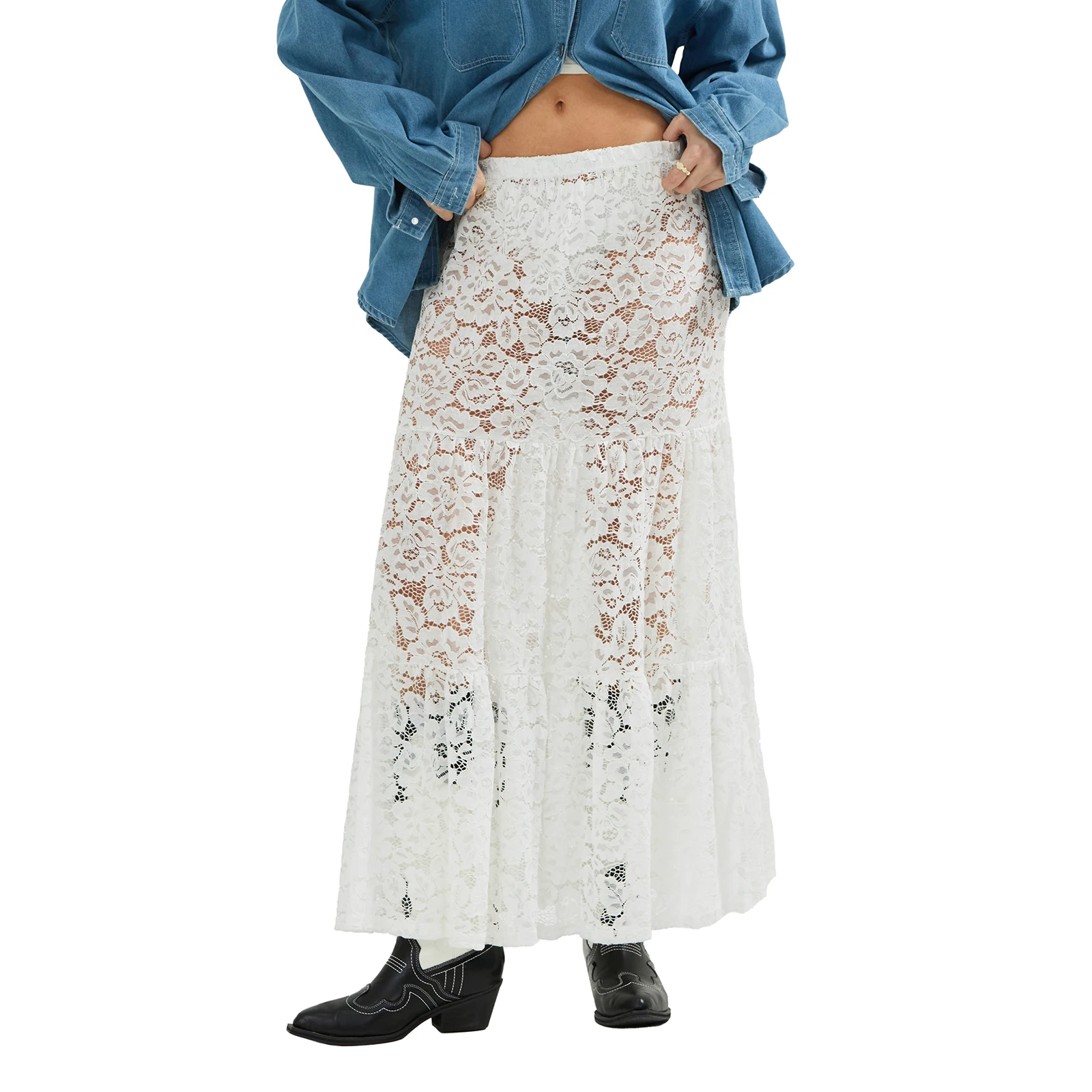 Casual See-Through Lace Elastic A-Line Skirt Women Summer Skirt for Beach Vacation Club Streetwear Aesthetic Clothes
Casual See-Through Lace Elastic A-Line Skirt Women Summer Skirt for Beach Vacation Club Streetwear Aesthetic Clothes