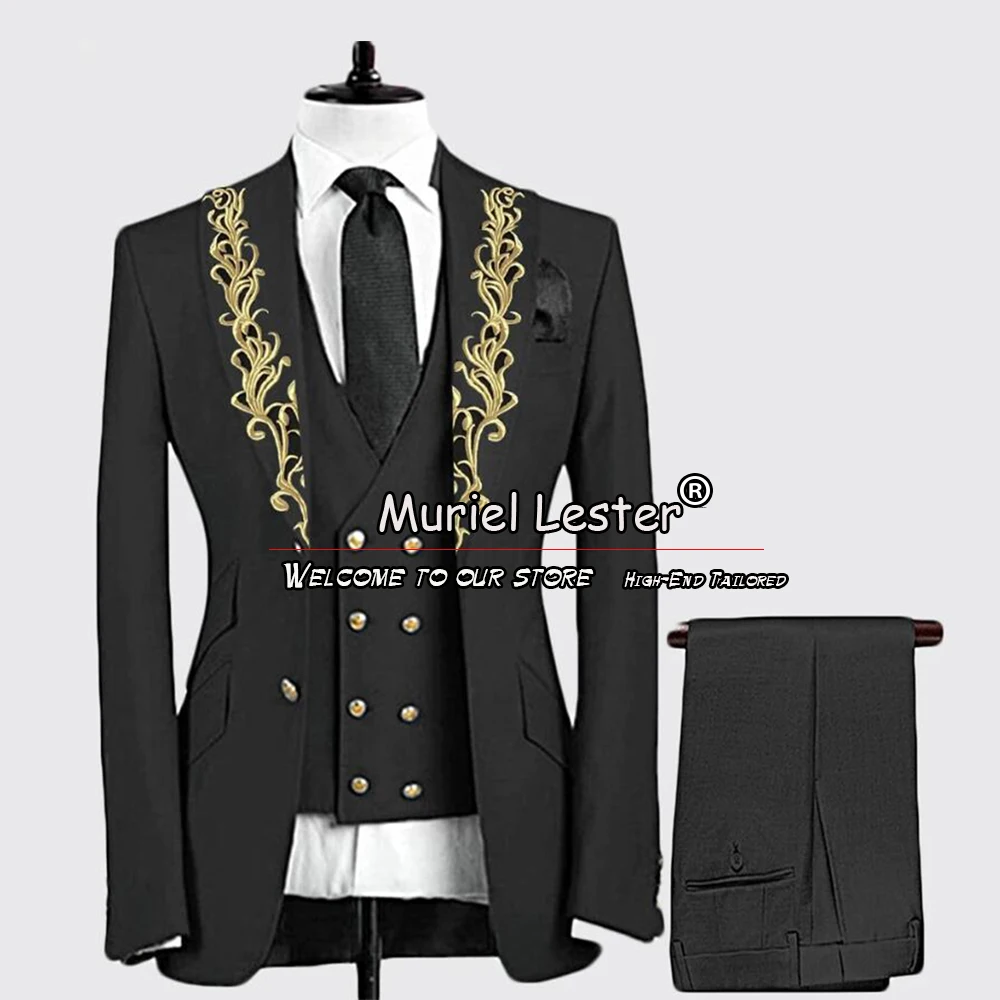 Men's Wedding Suits Slim Fit Gold Appliques Shawl Lapel Groom Tuxedos Business Male Blazers 3 Pieces Sets Prom Costume Homme
Men's Wedding Suits Slim Fit Gold Appliques Shawl Lapel Groom Tuxedos Business Male Blazers 3 Pieces Sets Prom Costume Homme