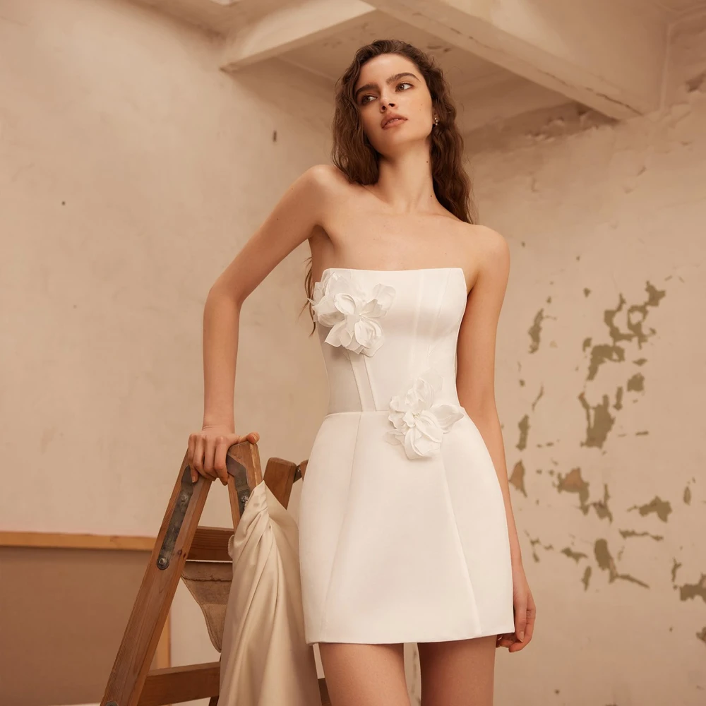 Mini Ivory Satin Wedding Dresses 2025 Women Straight Above Knee Elegant Flowers Bride Gowns With Train Lace Up Back Customized
Mini Ivory Satin Wedding Dresses 2025 Women Straight Above Knee Elegant Flowers Bride Gowns With Train Lace Up Back Customized
