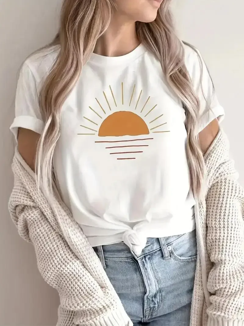 2024 Creative Sun Printing T-shirt Women Hip Hop Summer Tops Crewneck All-Match Short Sleeve Cotton Comfortable Female Clothing
2024 Creative Sun Printing T-shirt Women Hip Hop Summer Tops Crewneck All-Match Short Sleeve Cotton Comfortable Female Clothing