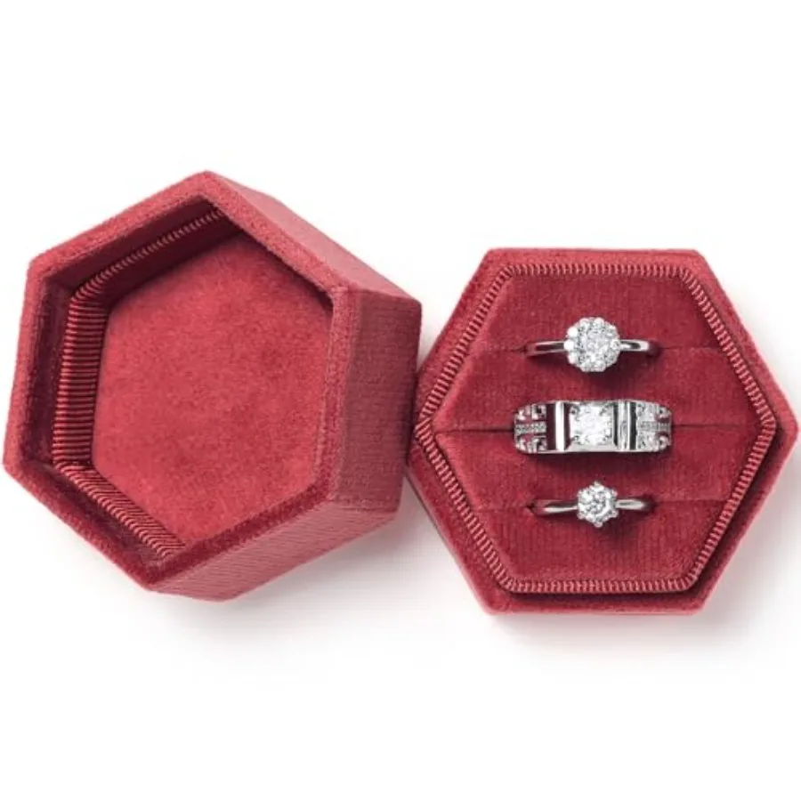 Velvet Jewelry Ring Box, 3 Slots Hexagon Ring Gift Box Vintage Ring Display Holder Case for Wedding Ceremony Proposal Engagemen
Velvet Jewelry Ring Box, 3 Slots Hexagon Ring Gift Box Vintage Ring Display Holder Case for Wedding Ceremony Proposal Engagemen