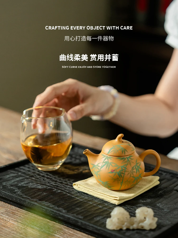 Antique Handmade Golden Section Purple Sand Pure Hand Drawing Bamboo Leaf Eggplant Teapot Women's Household Little Set
Antique Handmade Golden Section Purple Sand Pure Hand Drawing Bamboo Leaf Eggplant Teapot Women's Household Little Set