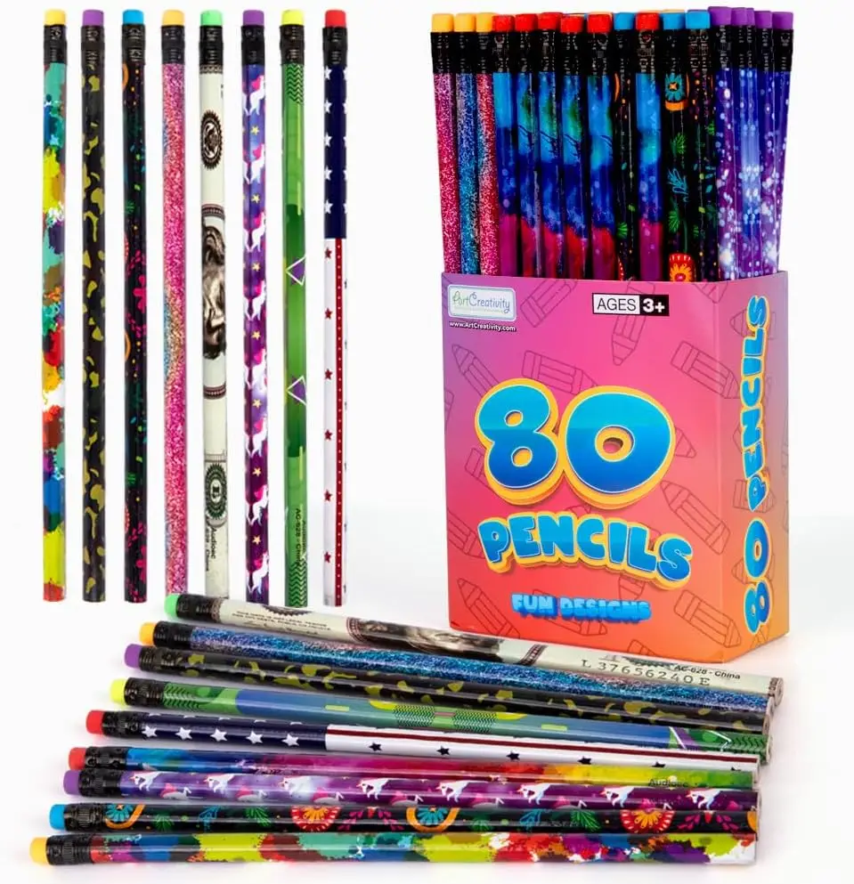 80 Count Wooden Pencils for Kids with Eraser, Assorted Number 2 Pencils Fun Designs School Supplies Bulk for Classroom Party
80 Count Wooden Pencils for Kids with Eraser, Assorted Number 2 Pencils Fun Designs School Supplies Bulk for Classroom Party