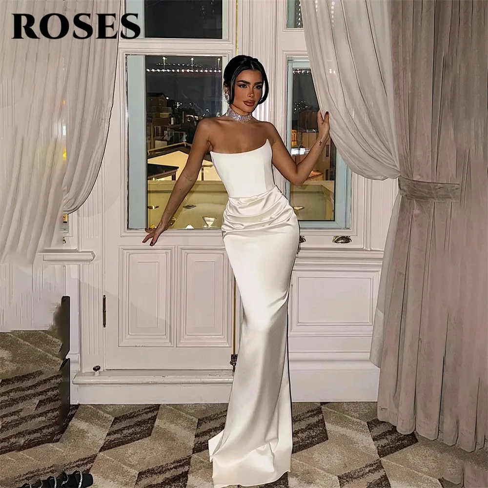 ROSES Ivory Prom Dresses Strapless Ruched Waist Evening Dress Satin Mermaid Party Dress Simple vestidos de fiesta Customized
ROSES Ivory Prom Dresses Strapless Ruched Waist Evening Dress Satin Mermaid Party Dress Simple vestidos de fiesta Customized