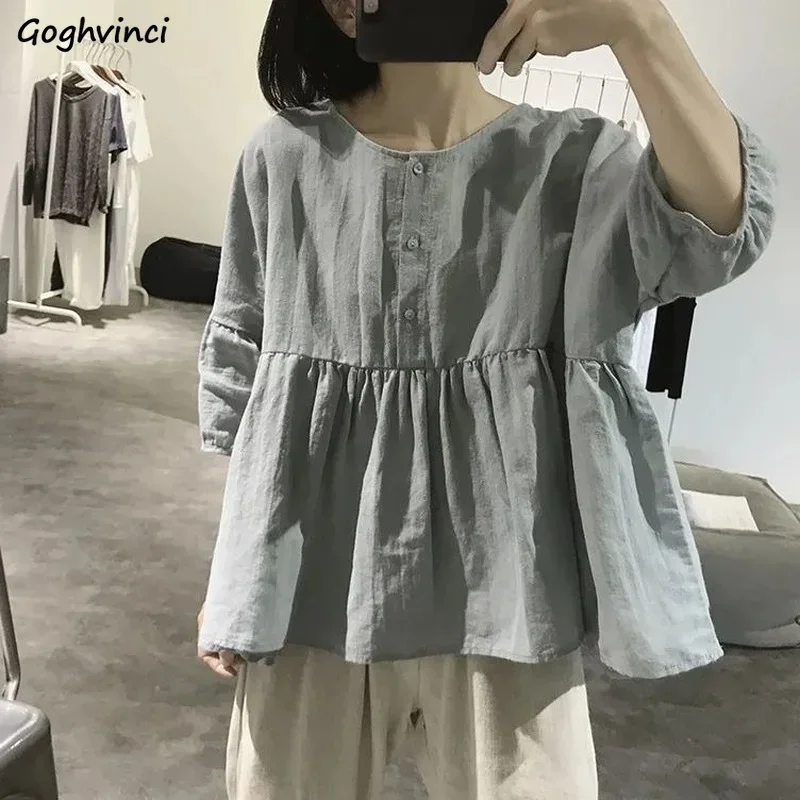 Blouse Women Cotton Linen Breathable Simple Loose Female Tops Japanese Style Soft Leisure Solid Color O-neck Three Quarter Sweet
Blouse Women Cotton Linen Breathable Simple Loose Female Tops Japanese Style Soft Leisure Solid Color O-neck Three Quarter Sweet
