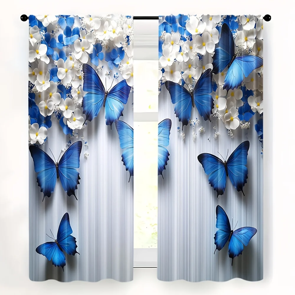 2D FLAT 2pcs Curtains Blue Butterflies White Flowers Gray Background Perfect for Balcony, Bedroom, Study, Living Room, Suitable
2D FLAT 2pcs Curtains Blue Butterflies White Flowers Gray Background Perfect for Balcony, Bedroom, Study, Living Room, Suitable
