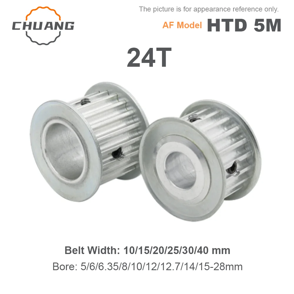 AF Type HTD 5M 24Teeth Synchronous Pulley Inner Hole 5-28mm Aluminum Alloy Gear Width 10/15/20/25mm Tooth Pitch 5mm
AF Type HTD 5M 24Teeth Synchronous Pulley Inner Hole 5-28mm Aluminum Alloy Gear Width 10/15/20/25mm Tooth Pitch 5mm