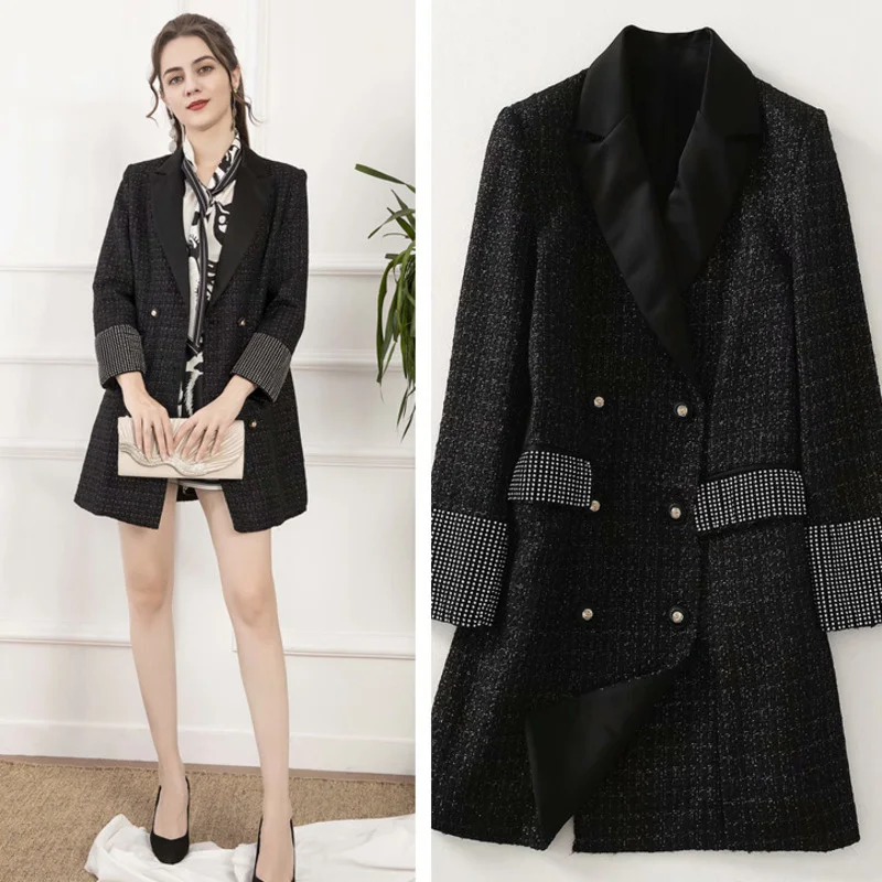 2023 Spring New Luxury Women Blazer Hot Drill Tweed Lapel Double Breasted Slim Suit Coat Womens Black Jacket Wholesale Clothes
2023 Spring New Luxury Women Blazer Hot Drill Tweed Lapel Double Breasted Slim Suit Coat Womens Black Jacket Wholesale Clothes