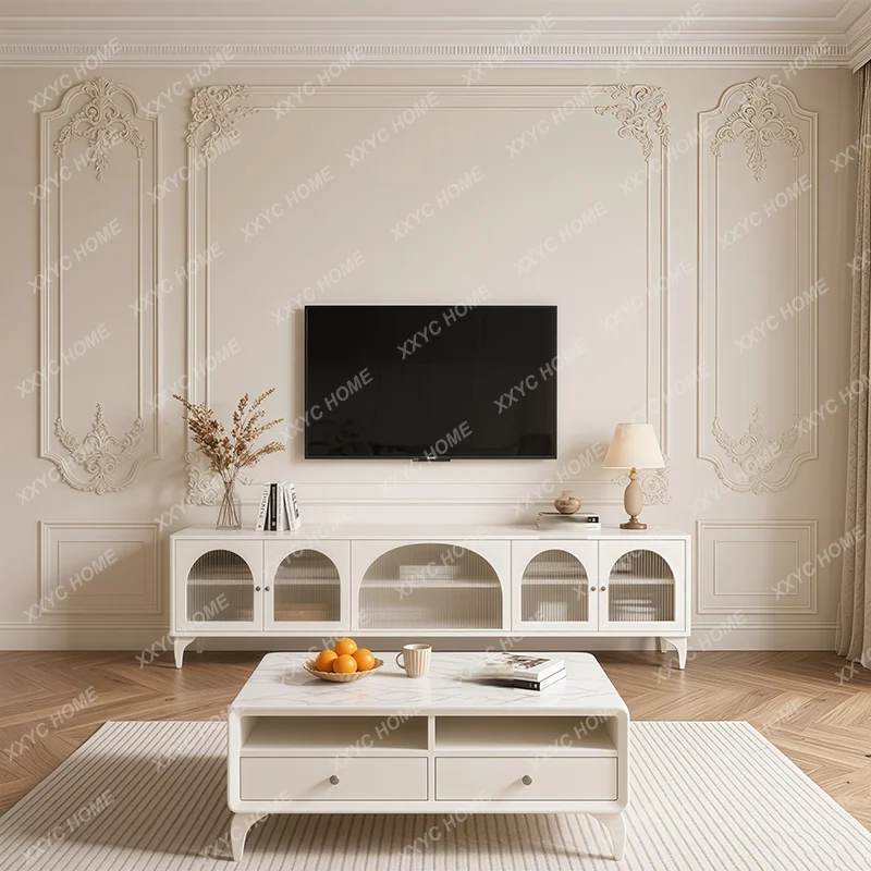 Cream Style TV Cabinet and Coffee Table Set Style Solid Wood Simple Modern Small Apartment Living Room Floor Cabinet
Cream Style TV Cabinet and Coffee Table Set Style Solid Wood Simple Modern Small Apartment Living Room Floor Cabinet