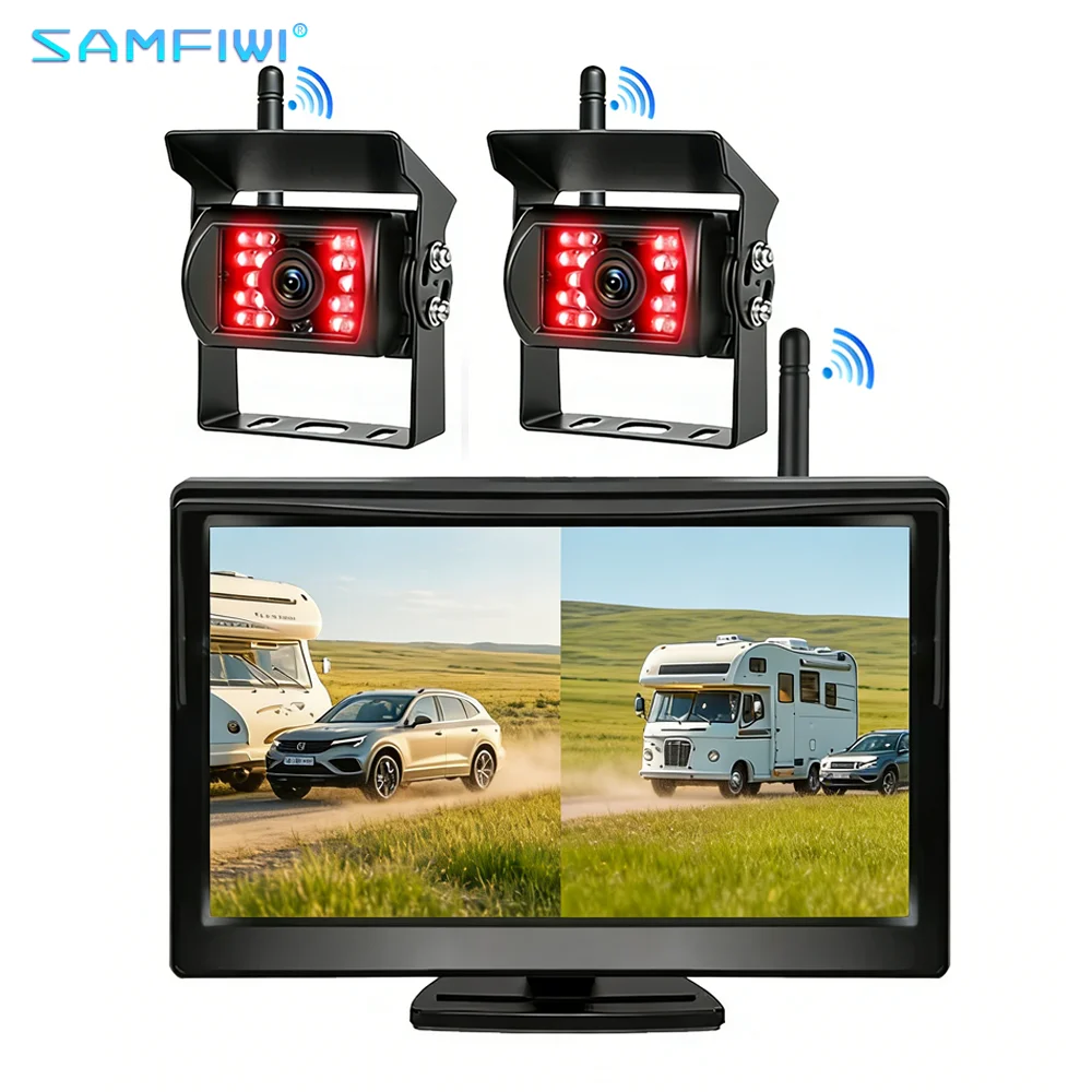 Wireless Backup Camera System 5" Dual Screen 2CH Monitor 18 IR Night Vision Reversing Cameras Wifi 12-24V for Truck RV Trailer
Wireless Backup Camera System 5" Dual Screen 2CH Monitor 18 IR Night Vision Reversing Cameras Wifi 12-24V for Truck RV Trailer