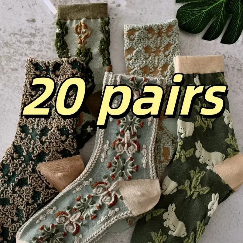 20 пар разноцветных высокоэстетичных женских носков средней длины в стиле ретро с трехмерным рельефным цветком, повседневные носки
20 пар разноцветных высокоэстетичных женских носков средней длины в стиле ретро с трехмерным рельефным цветком, повседневные носки