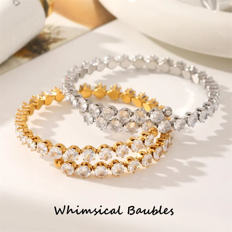 18k Real Gold Silver Color Stainless Steel Full Zircon White Zircon Bracelet Elegant Chic Bangle Accessory
18k Real Gold Silver Color Stainless Steel Full Zircon White Zircon Bracelet Elegant Chic Bangle Accessory