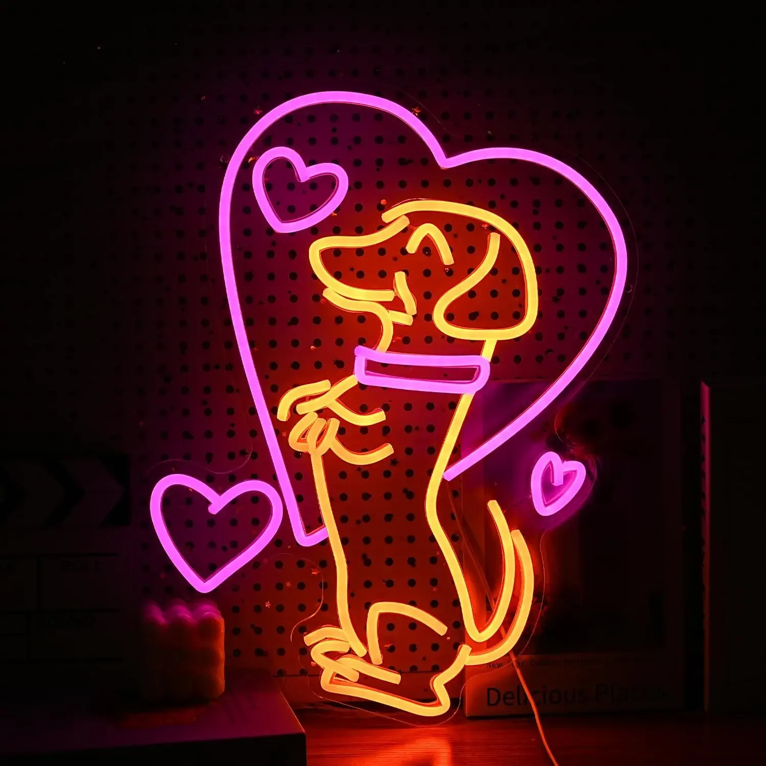 Cute Yellow Dog with Heart Neon Light for Kids Room Nursery Pet Lover Bedroom Decor LED Dimmable Night Light Gift for Dog Owners
Cute Yellow Dog with Heart Neon Light for Kids Room Nursery Pet Lover Bedroom Decor LED Dimmable Night Light Gift for Dog Owners