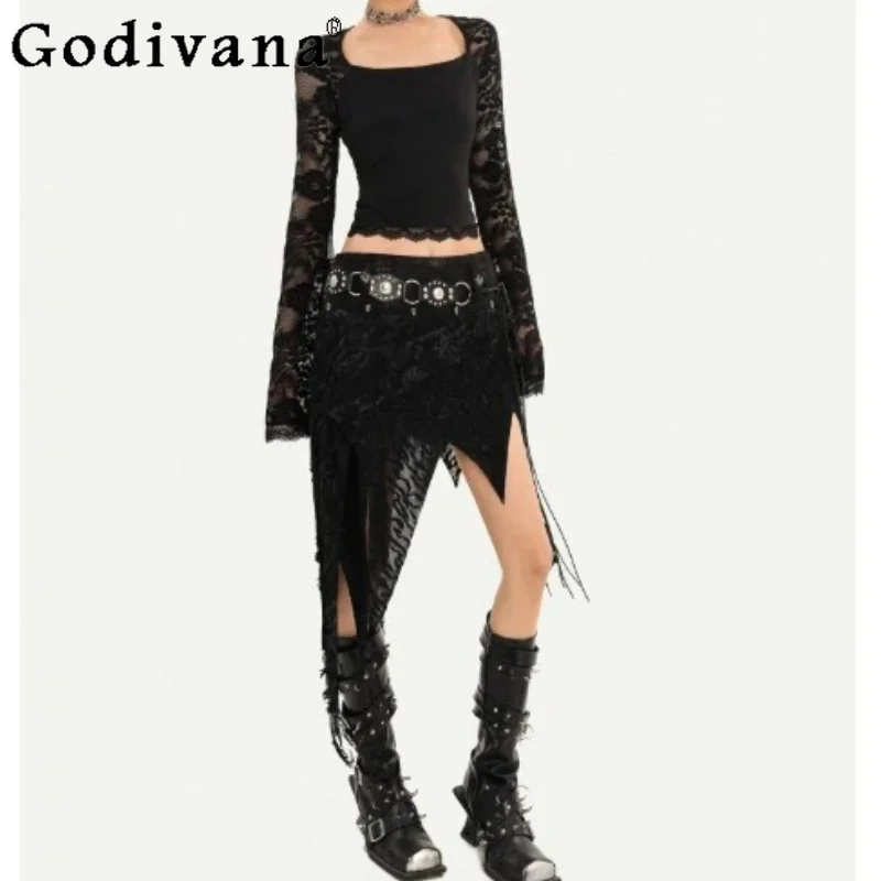 Romantic Gothic Irregular Lace Gauze Black Slim Skirt Women Belt Sexy A-line Versatile Personality Vintage Street Skirts New
Romantic Gothic Irregular Lace Gauze Black Slim Skirt Women Belt Sexy A-line Versatile Personality Vintage Street Skirts New