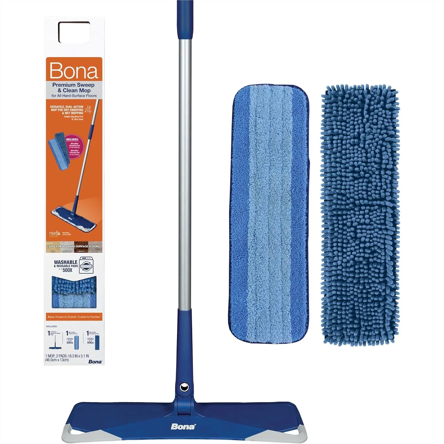 3-in-1 Sweep Clean Mop for Multi-Surface Floors with Telescoping Pole and Large Head
3-in-1 Sweep Clean Mop for Multi-Surface Floors with Telescoping Pole and Large Head
