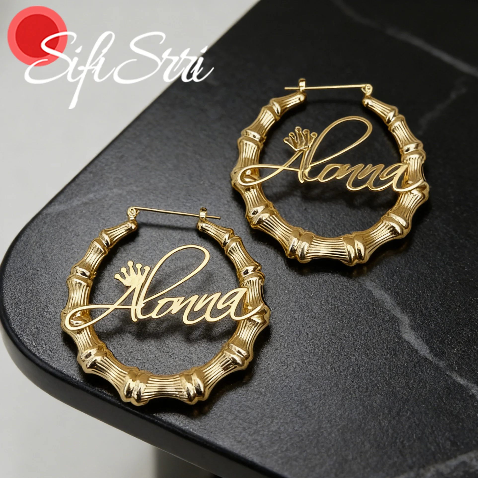 Sifisrri Custom Name Bamboo Earring For Women Stainless Steel Jewerly Fashion Round Hoop Earrings Personalized Birthday Gift
Sifisrri Custom Name Bamboo Earring For Women Stainless Steel Jewerly Fashion Round Hoop Earrings Personalized Birthday Gift