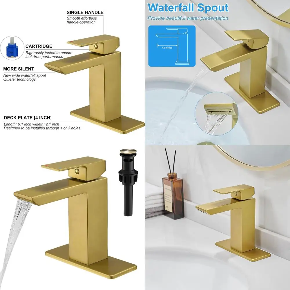 Смеситель для ванной комнаты из нержавеющей стали с матовым золотым покрытием, однорычажный, с выдвижным сливом и изливом-водопадом
Смеситель для ванной комнаты из нержавеющей стали с матовым золотым покрытием, однорычажный, с выдвижным сливом и изливом-водопадом