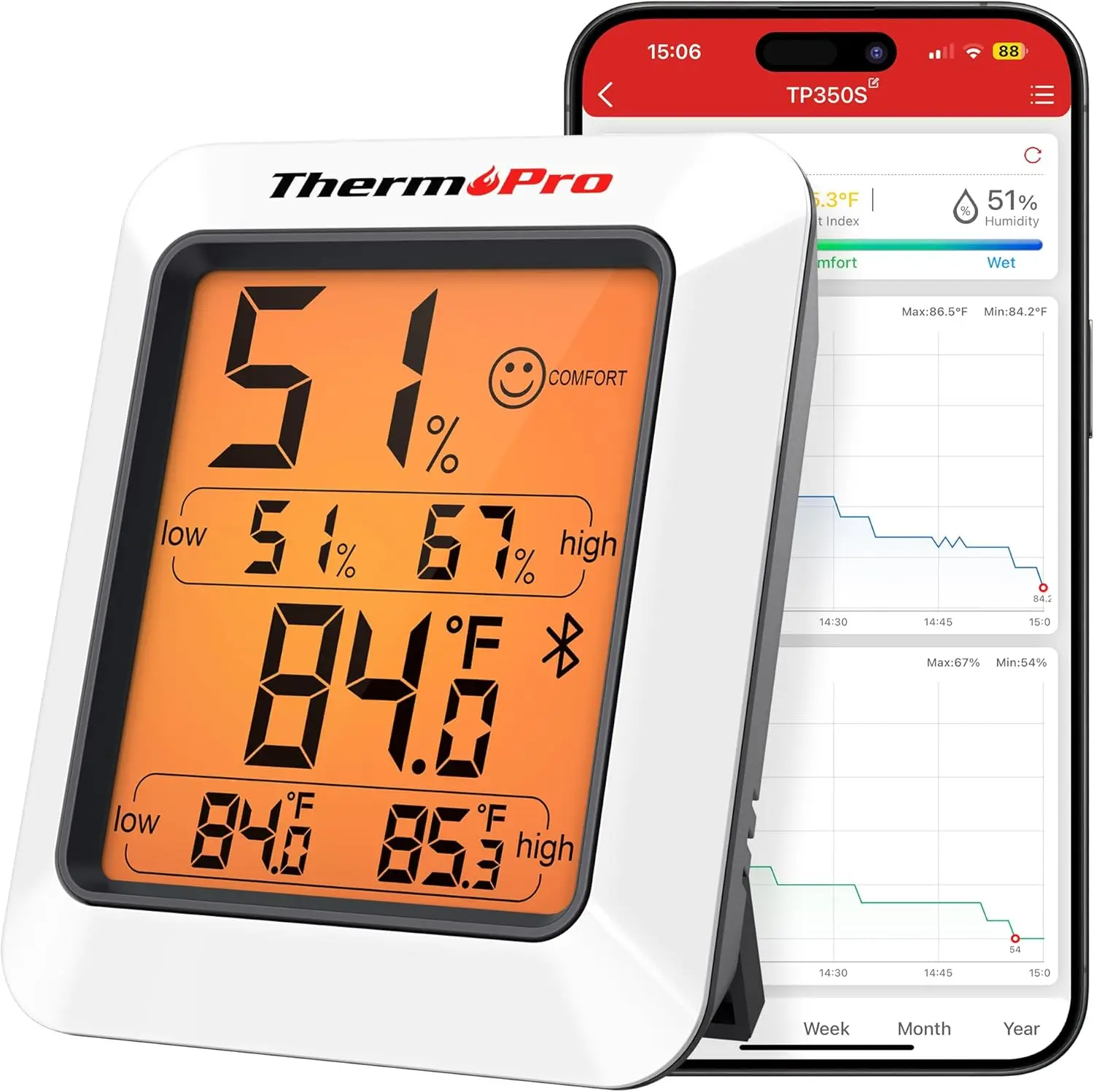 Bluetooth Hygrometer Thermometer TP350, Indoor/Outdoor Monitor with 2-Year Data, Backlit Display, Up to 260FT Range
Bluetooth Hygrometer Thermometer TP350, Indoor/Outdoor Monitor with 2-Year Data, Backlit Display, Up to 260FT Range