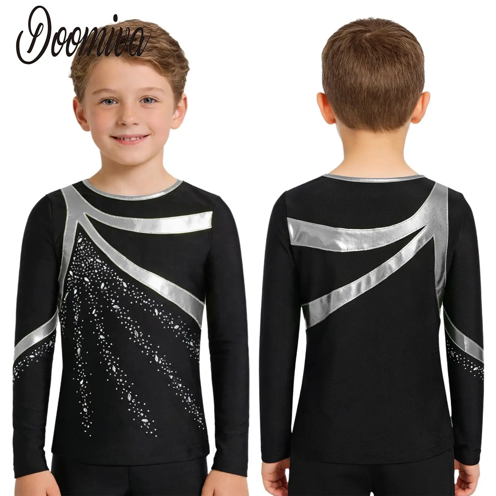 Kids Boys Figure Skating Gymnastics Ballet Performance Costume Shirts Long Sleeve Metallic Patchwork Rhinestones Dancewear Top
Kids Boys Figure Skating Gymnastics Ballet Performance Costume Shirts Long Sleeve Metallic Patchwork Rhinestones Dancewear Top