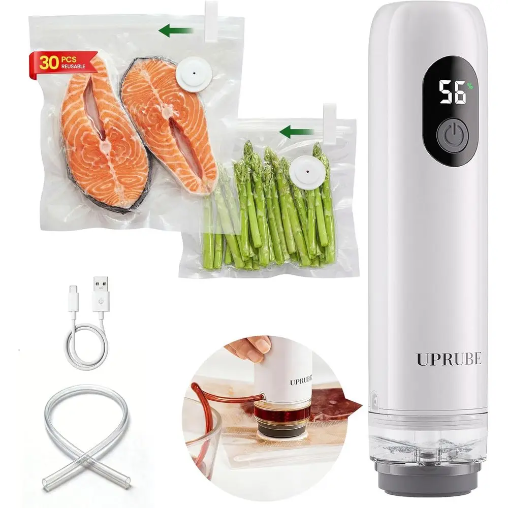 Portable Handheld Vacuum Sealer with LED Display and Drainage Feature, Includes 30 Reusable Bags
Portable Handheld Vacuum Sealer with LED Display and Drainage Feature, Includes 30 Reusable Bags