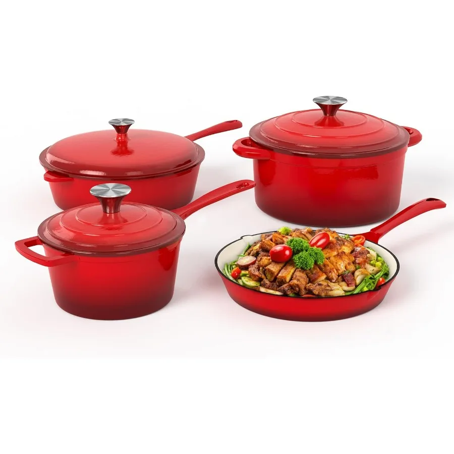 Heavy Duty Enamel Cast Iron 7 Piece Cookware Set with Lid for Stovetop and Oven Use Red NonStick Pots and Pans Ideal for Slow C
Heavy Duty Enamel Cast Iron 7 Piece Cookware Set with Lid for Stovetop and Oven Use Red NonStick Pots and Pans Ideal for Slow C