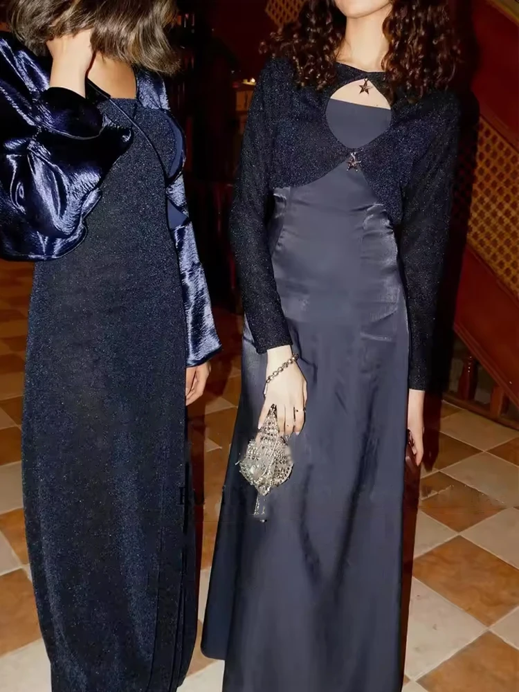 Shiny Dark Blue Prom Gowns With Jacket Elegant Sweet Star Decor 2025 Special Occasion Party Floor-Length Evening Dress
Shiny Dark Blue Prom Gowns With Jacket Elegant Sweet Star Decor 2025 Special Occasion Party Floor-Length Evening Dress