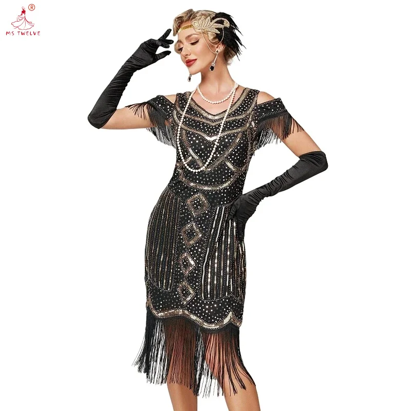 Women Fringe 1920s Flapper 20s Gatsby Themed Party Vintage V-neck Off Shoulder Sequin Beaded Cocktail Dress
Women Fringe 1920s Flapper 20s Gatsby Themed Party Vintage V-neck Off Shoulder Sequin Beaded Cocktail Dress