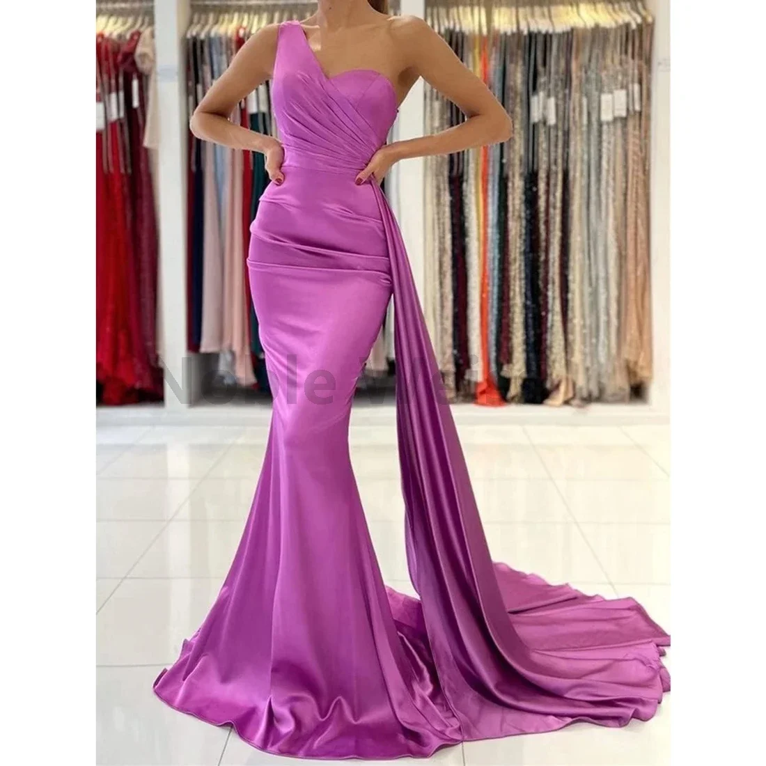 One Shoulder Prom Dresses Mermaid Satin Bridesmaid Dresses Formal Evening Gowns for Women with Train Customized
One Shoulder Prom Dresses Mermaid Satin Bridesmaid Dresses Formal Evening Gowns for Women with Train Customized