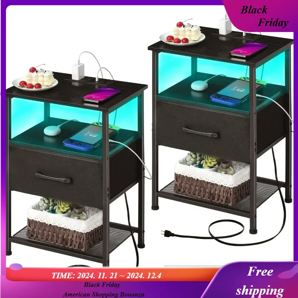 Nightstands Set of 2 with Fast Charging Station and Drawer, End Table Bedside Table with 20 Colors LED Light Strip
Nightstands Set of 2 with Fast Charging Station and Drawer, End Table Bedside Table with 20 Colors LED Light Strip