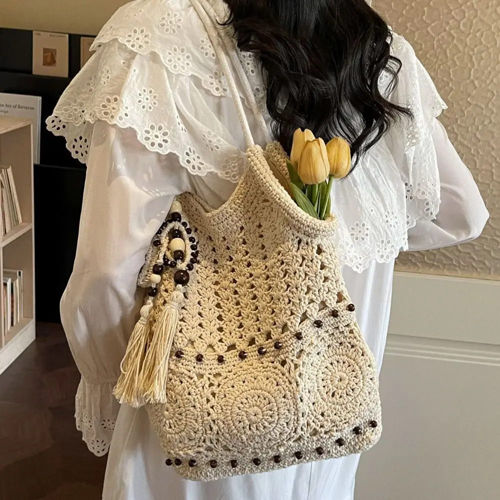 Bohemian Crochet Tote Bag with Bead Fringe Charm Hollowed Out Knitted Bag Vacation Style Ethnic Style Boho Weave Bag Summer
Bohemian Crochet Tote Bag with Bead Fringe Charm Hollowed Out Knitted Bag Vacation Style Ethnic Style Boho Weave Bag Summer