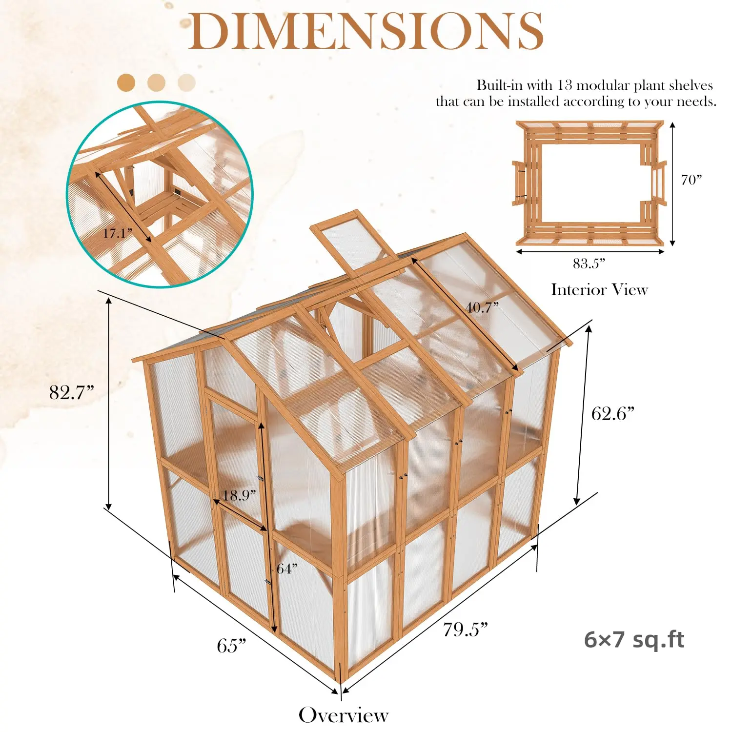 6x7 FT Walk-in Wood Greenhouse Kit, Adjustable Roof Vent & Built-in Stand for Outdoors, Custom
6x7 FT Walk-in Wood Greenhouse Kit, Adjustable Roof Vent & Built-in Stand for Outdoors, Custom