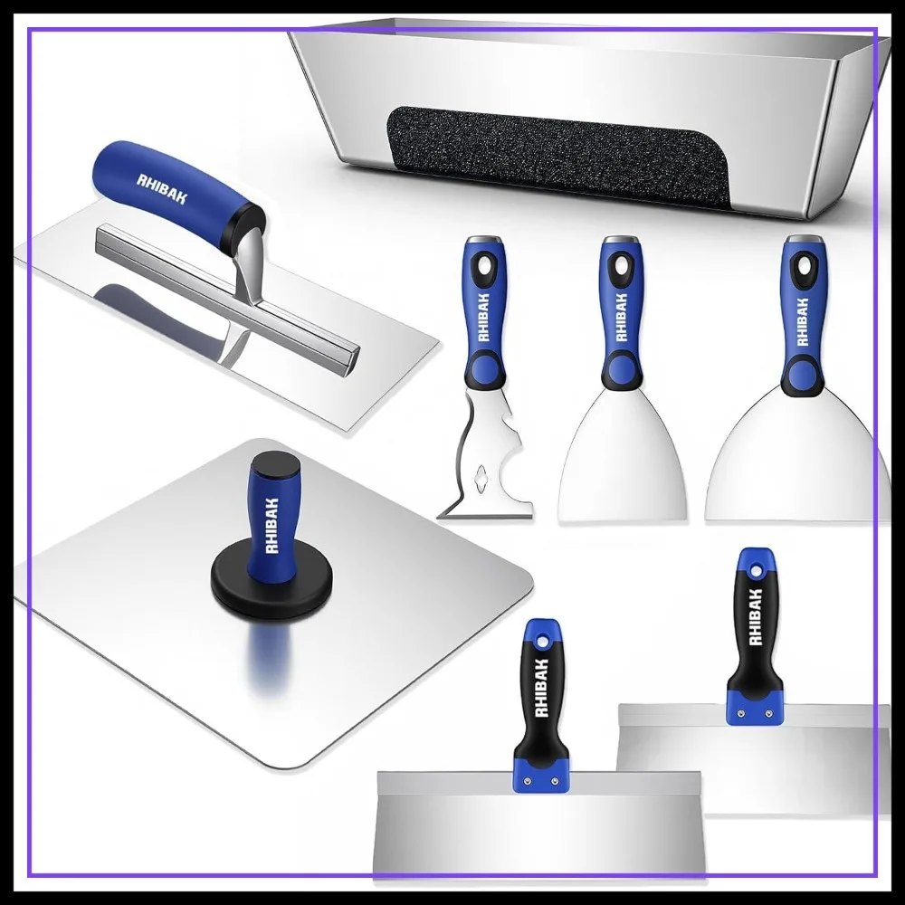 Drywall Hand Tools Kit: Knife Set with Putty, Taping Knives, Aluminum Hawk, Mud Pan, Flat Trowel, Multi-Functional Scraper
Drywall Hand Tools Kit: Knife Set with Putty, Taping Knives, Aluminum Hawk, Mud Pan, Flat Trowel, Multi-Functional Scraper