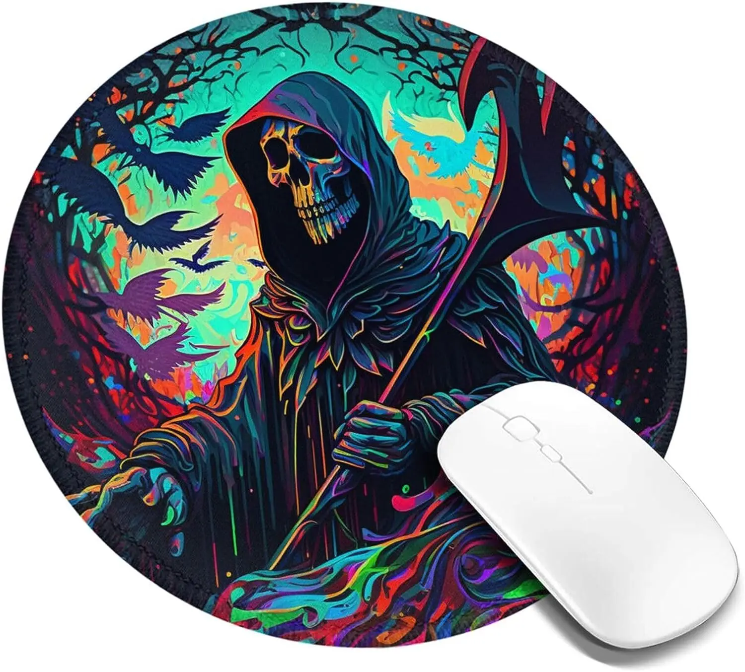 Grim Reaper Dark Psychedelic Death круглый коврик для мыши Нескользящий Резиновый коврик для мыши с черепом для работы в офисе
Grim Reaper Dark Psychedelic Death круглый коврик для мыши Нескользящий Резиновый коврик для мыши с черепом для работы в офисе