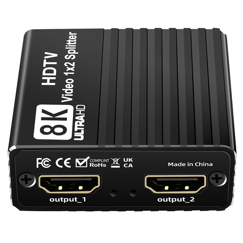 8K HDTV 1X2 Splitter 8K60hz/4K120hz/1080P240hz Duplicate/Mirror Splitter Video Distributor for Set-Top Box Game Console Computer
8K HDTV 1X2 Splitter 8K60hz/4K120hz/1080P240hz Duplicate/Mirror Splitter Video Distributor for Set-Top Box Game Console Computer