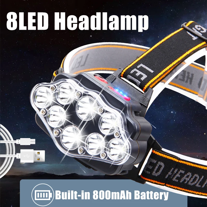 8*XPG LED Strong Light Headlamp Built-in 800mAh Battery USB Rechargeable Head Flashlight Outdoor Camping Fishing Head Light
8*XPG LED Strong Light Headlamp Built-in 800mAh Battery USB Rechargeable Head Flashlight Outdoor Camping Fishing Head Light