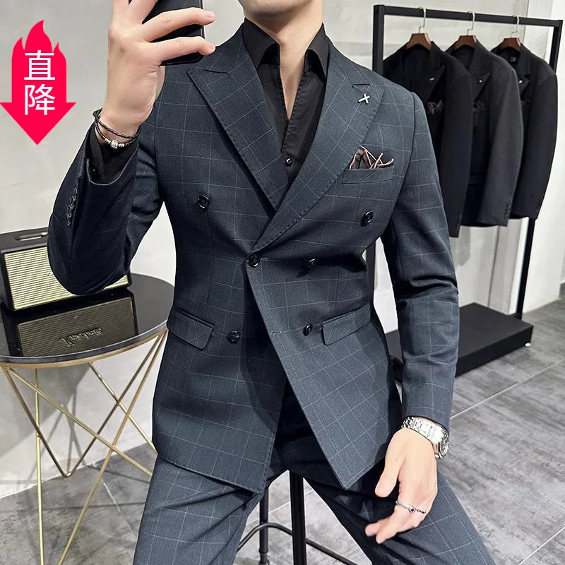 XW456Men's suit double-breasted British style plaid slim fit business casual professional formal wedding groom dress
XW456Men's suit double-breasted British style plaid slim fit business casual professional formal wedding groom dress
