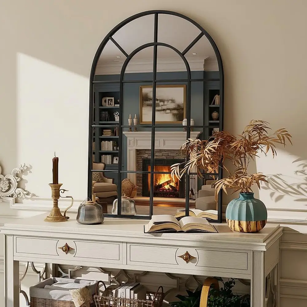 36x24 Inch Arched Wall Mirror with Metal Frame, Black - Decorative Entryway or Living Room Accent
36x24 Inch Arched Wall Mirror with Metal Frame, Black - Decorative Entryway or Living Room Accent