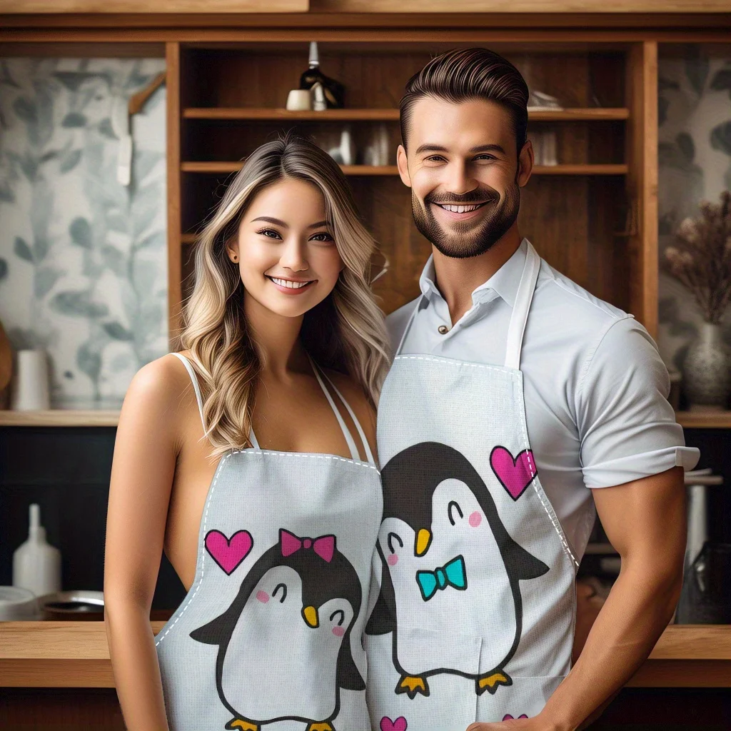 "Cute Penguin Couple Aprons - Valentine's Day Design with Hearts and Bows, Perfect for Romantic Cooking Together"
"Cute Penguin Couple Aprons - Valentine's Day Design with Hearts and Bows, Perfect for Romantic Cooking Together"