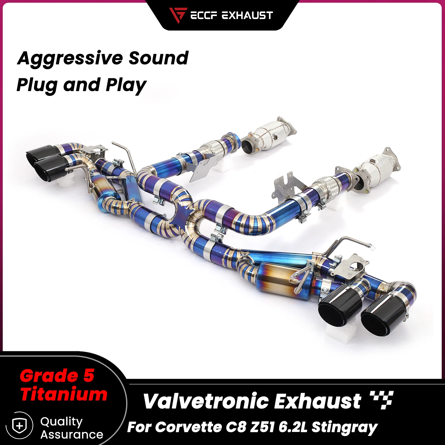Sporty black carbon fiber tips OEM Valved Titanium Complete exhaust system For Corvette C8 Z51 6.2L Stingray Aggressive Sound
Sporty black carbon fiber tips OEM Valved Titanium Complete exhaust system For Corvette C8 Z51 6.2L Stingray Aggressive Sound
