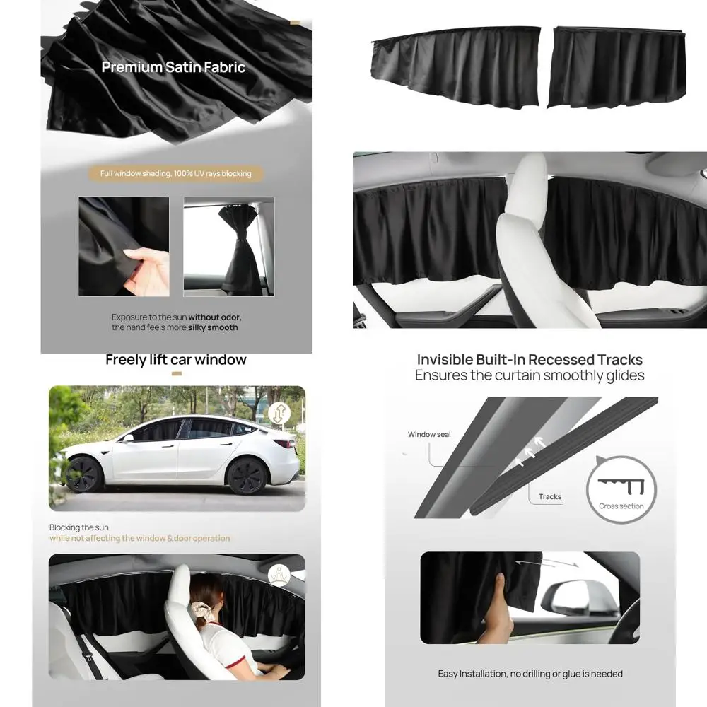 Blackout Privacy Curtains Set for 2018-2025 Model 3, Including High Performance, Front and Rear Window Shades