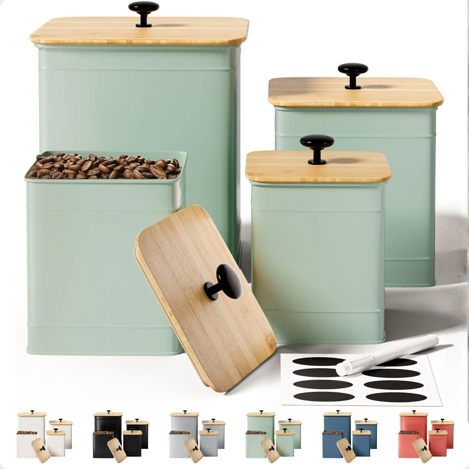 Набор из 4 кухонных контейнеров цвета шалфейной зелени с герметичными крышками, маркером для маркировки и этикетками-досками — емкости для муки и сахара для столешницы
Набор из 4 кухонных контейнеров цвета шалфейной зелени с герметичными крышками, маркером для маркировки и этикетками-досками — емкости для муки и сахара для столешницы