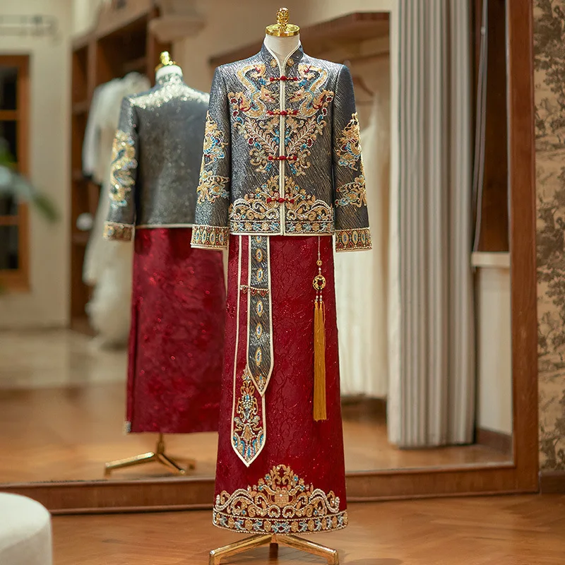 Xiuhe Suit Groom Tradition Chinese Style Wedding Dress Tang Suit Dragon And Phoenix Gown Bride Reception Hanfu Wedding Attire
Xiuhe Suit Groom Tradition Chinese Style Wedding Dress Tang Suit Dragon And Phoenix Gown Bride Reception Hanfu Wedding Attire