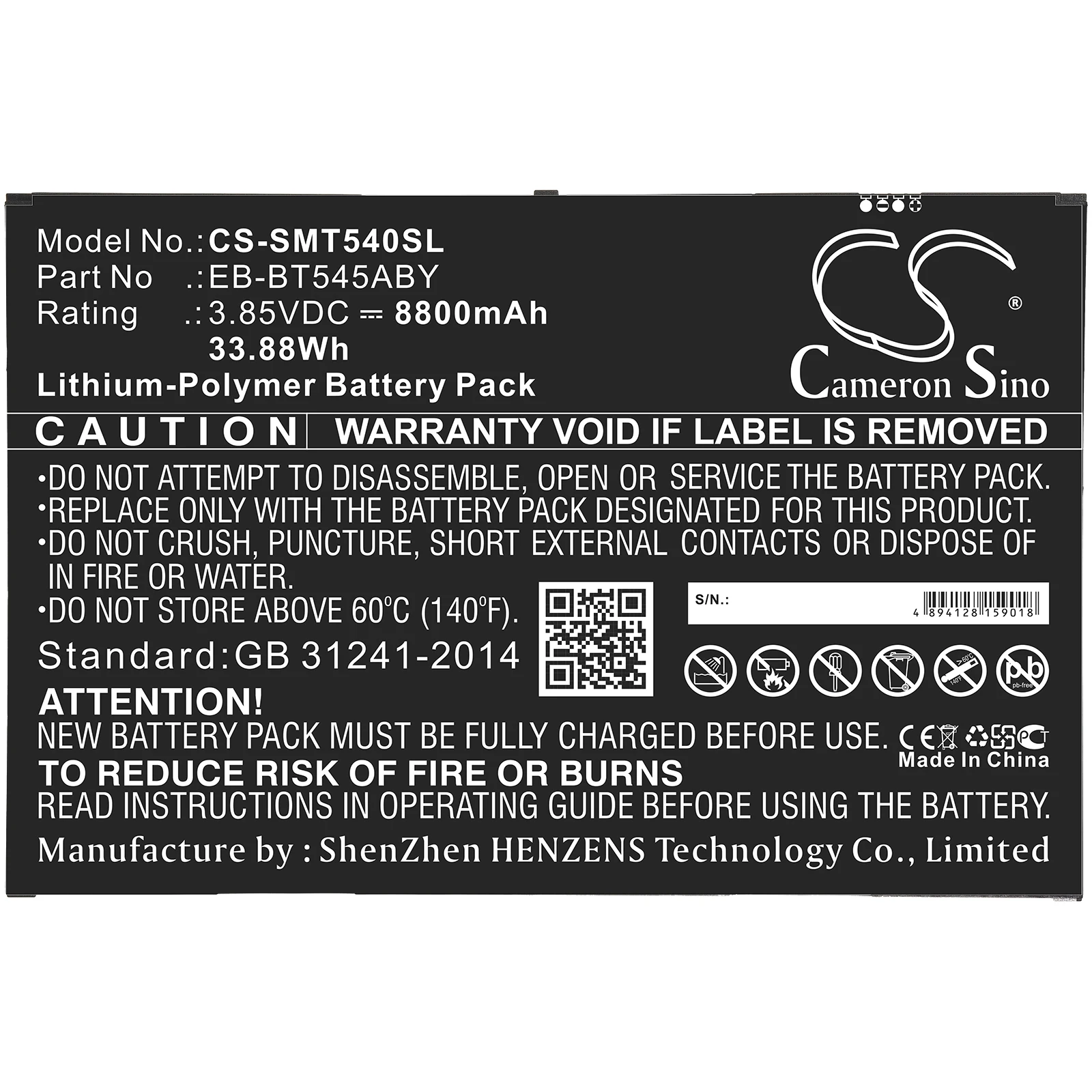 Li-Polymer Tablet Battery for Samsung,3.85v,8800mAh,Tab Active Pro Tab Active Pro 10.1 SM-T540 SM-T545,EB-BT545ABY
Li-Polymer Tablet Battery for Samsung,3.85v,8800mAh,Tab Active Pro Tab Active Pro 10.1 SM-T540 SM-T545,EB-BT545ABY