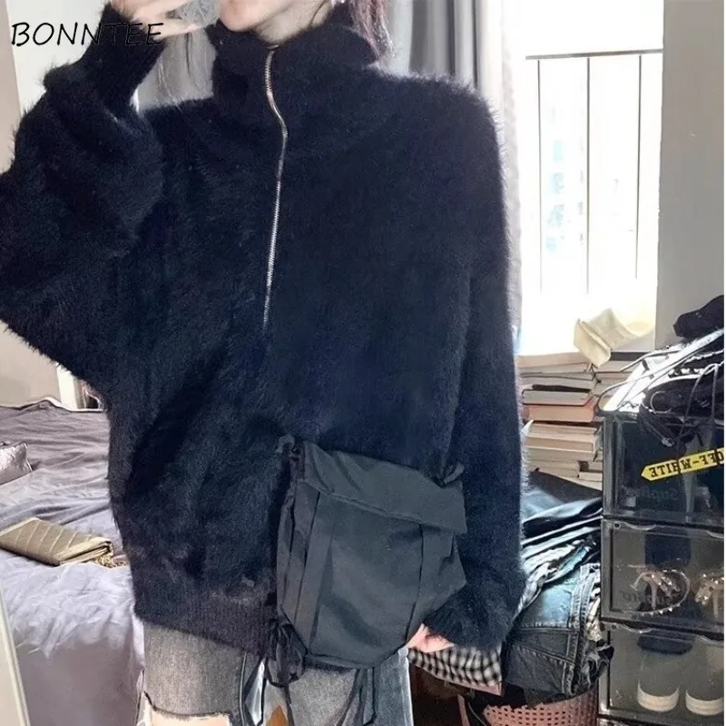Warm Sweaters Women Winter Zipper Теплый Женский Свитер Loose Fluffy Stylish Turtleneck Knitted Pullovers Couples Daily 2024 
Warm Sweaters Women Winter Zipper Теплый Женский Свитер Loose Fluffy Stylish Turtleneck Knitted Pullovers Couples Daily 2024