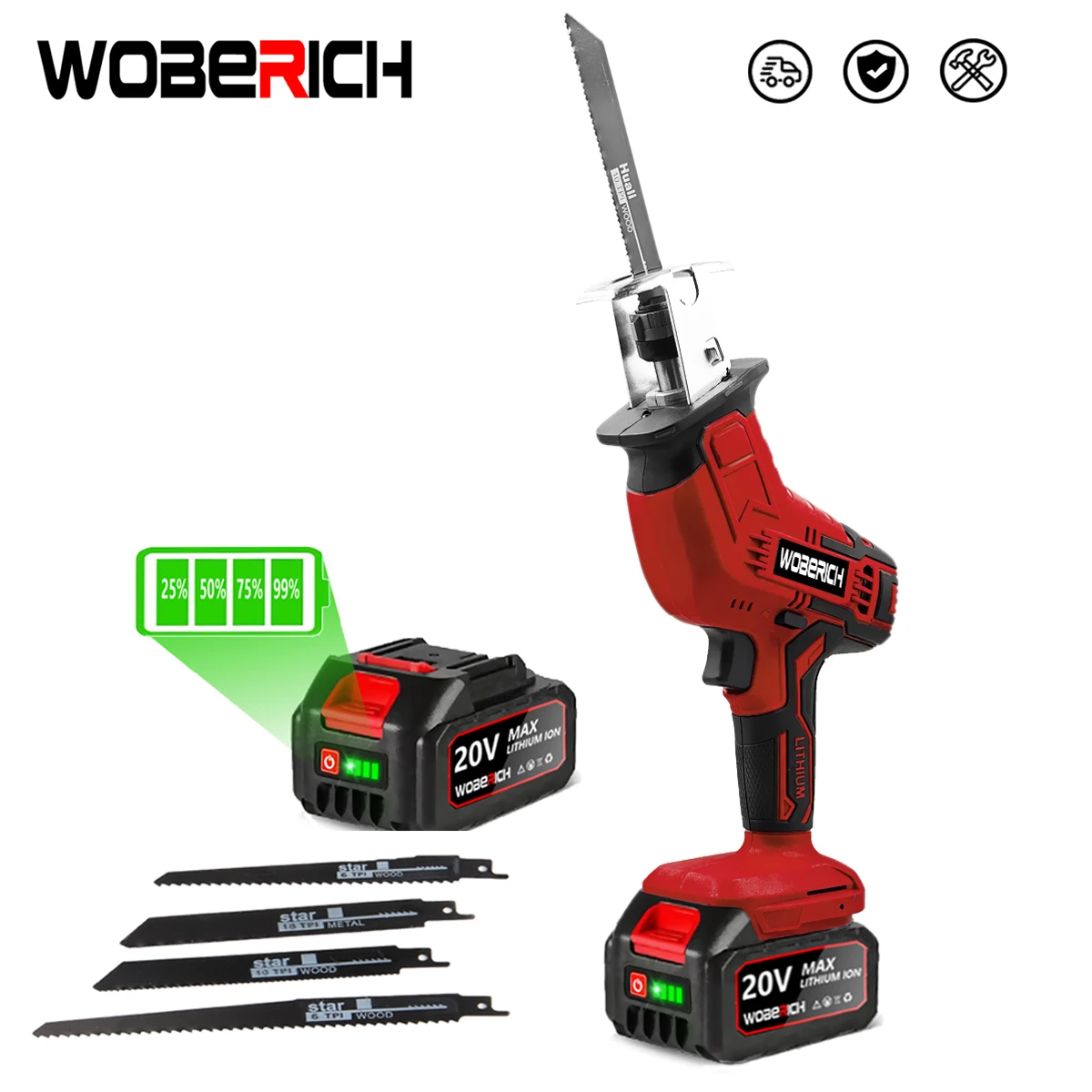 18V Cordless Reciprocating Saw Adjustable Speed Electric Saw Wood Metal Pipe Cutting Garden Tools for Makita/WOBERICH 18V
18V Cordless Reciprocating Saw Adjustable Speed Electric Saw Wood Metal Pipe Cutting Garden Tools for Makita/WOBERICH 18V
