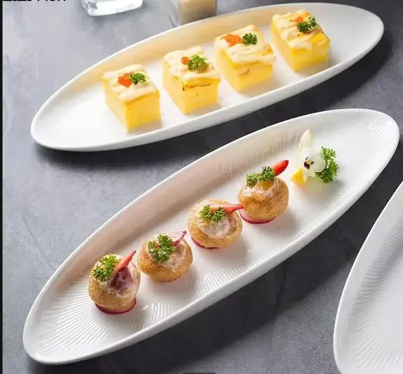 Oval Long Plate Hotel Ceramic Tableware Restaurant Gourmet Dessert Sashimi Sushi Modern Home Kitchen White
Oval Long Plate Hotel Ceramic Tableware Restaurant Gourmet Dessert Sashimi Sushi Modern Home Kitchen White