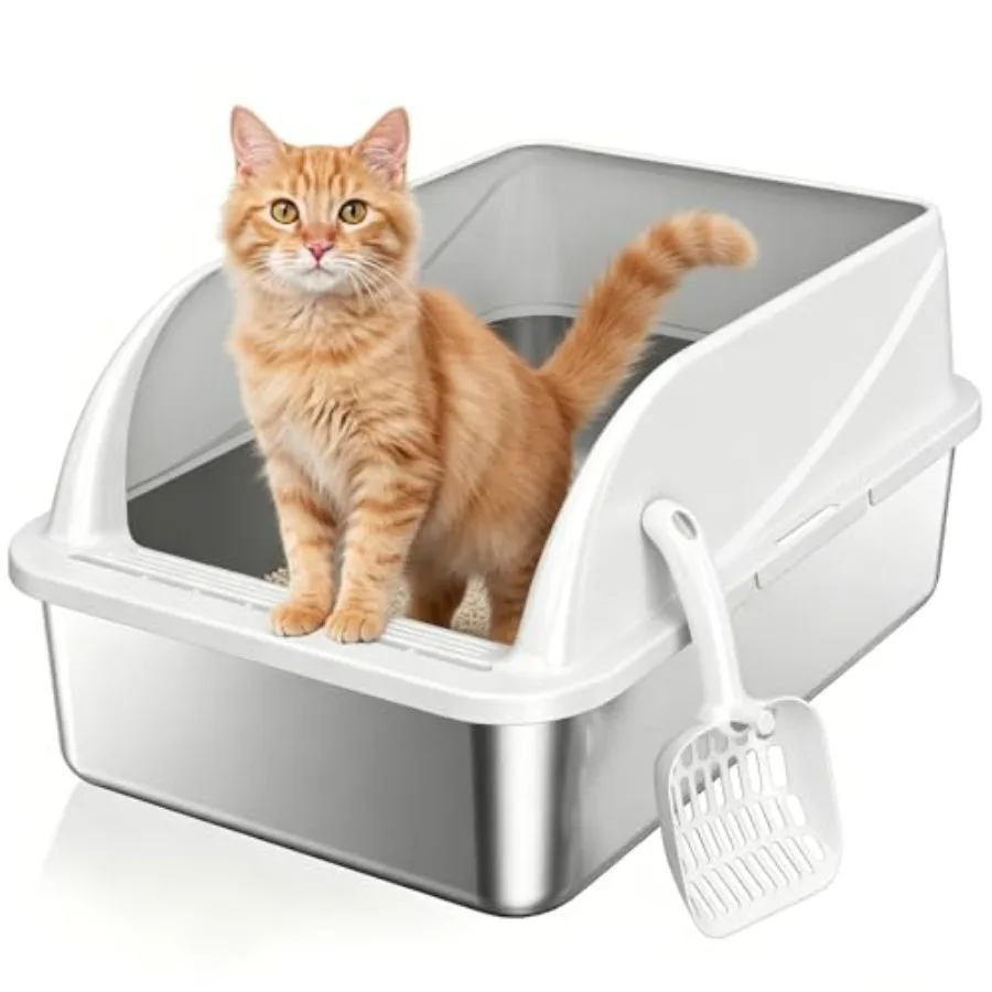 Stainless Steel High Sides Cat Litter Box with Scoop, Open Top Litter Pan for Indoor Cats, Easy to Clean, Reduced Litter Scatte
Stainless Steel High Sides Cat Litter Box with Scoop, Open Top Litter Pan for Indoor Cats, Easy to Clean, Reduced Litter Scatte
