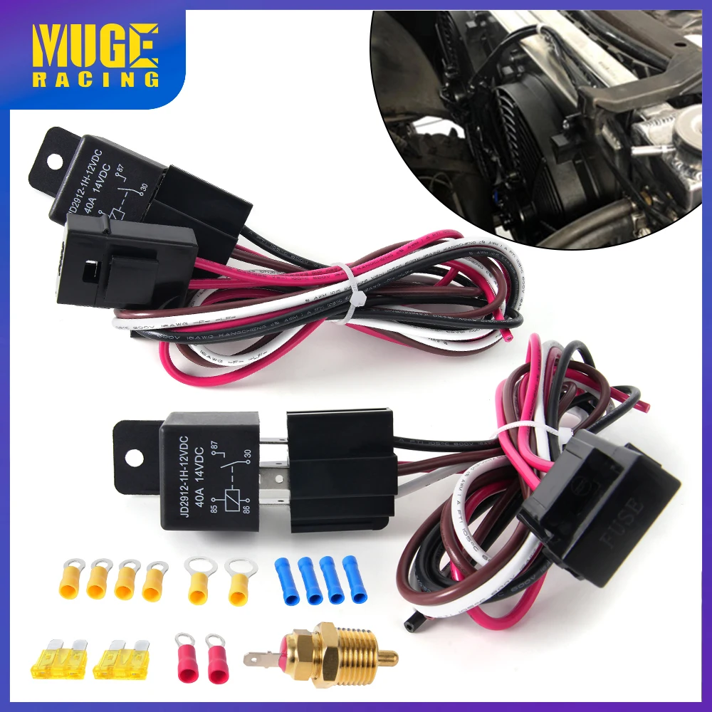 MUGE-12V 40A Dual Electric Cooling Fan Wire Harness Install Kit 185F On 175F Off Thermostat Cooling Fan Relay Switch Kit WH001
MUGE-12V 40A Dual Electric Cooling Fan Wire Harness Install Kit 185F On 175F Off Thermostat Cooling Fan Relay Switch Kit WH001